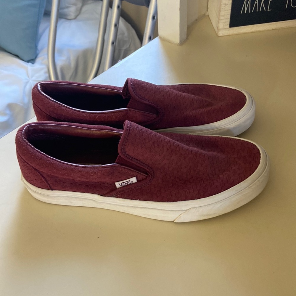Burgundy slip on vans
